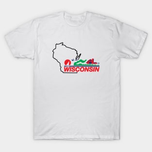 Wisconsin License Plate Wi Outline Black T-Shirt